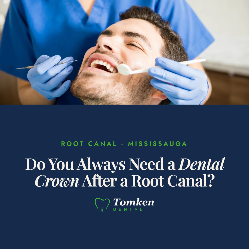 Male patient smiling during a dental exam - do you need a dental crown after a root canal, Tomken Dental