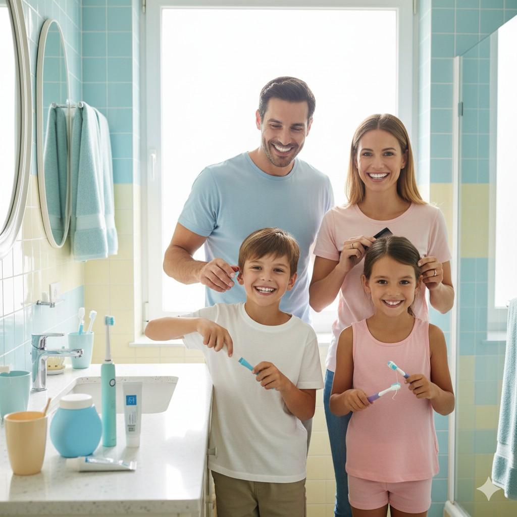 Family smiling with better oral care
