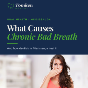 Woman covering her mouth with her hand - causes and treatment of chronic bad breath, Tomken Dental Mississauga