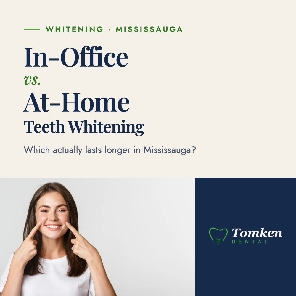 Dentist showing a patient a whitening tray at a dental office